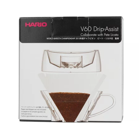 Le Hario V60 Drip-Assist est transparent et conçu pour les amateurs de café qui souhaitent contrôler chaque étape de la préparation de leur boisson préférée.